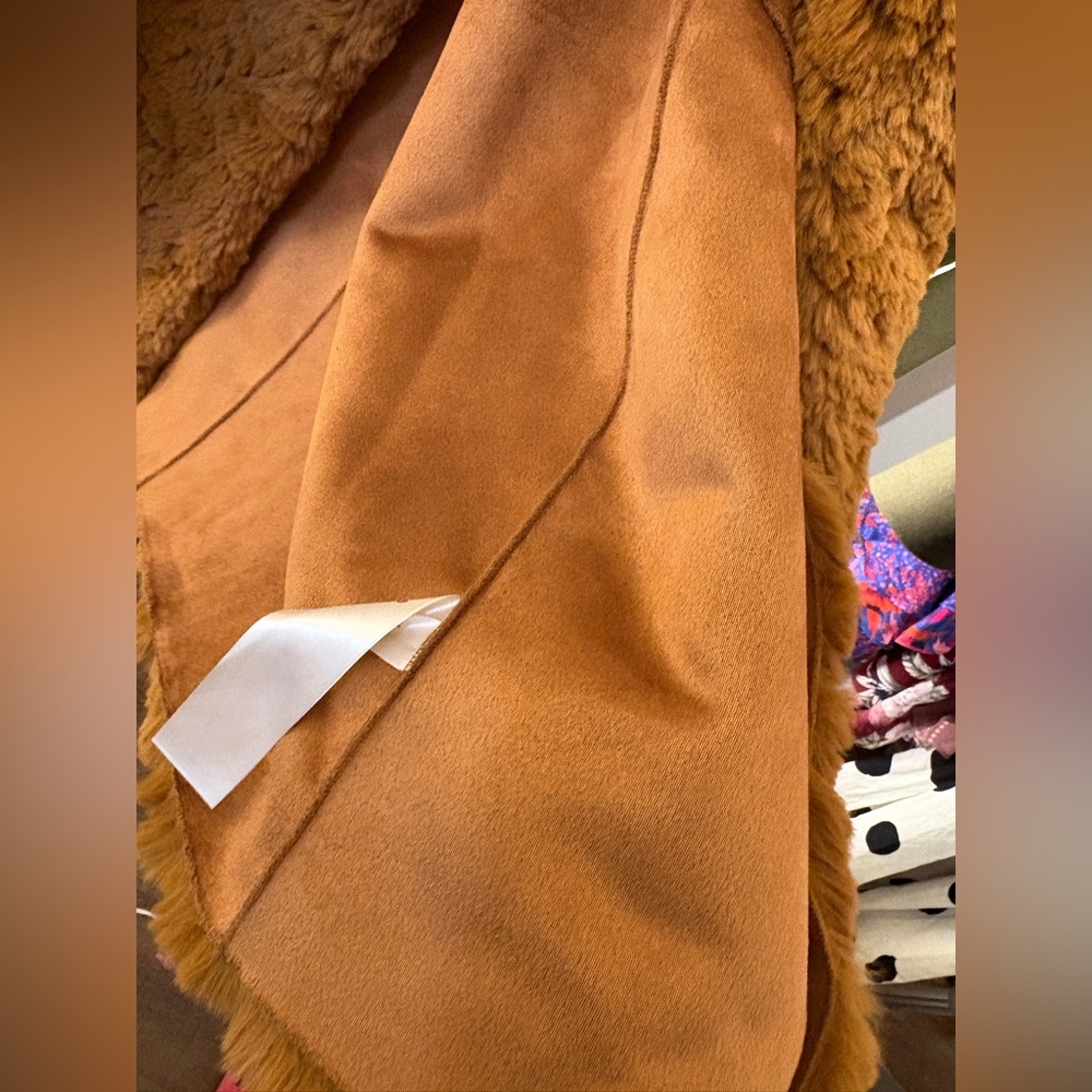 NEW Anthropologie Brown Faux Fur Long Double Breasted Preppy Button Coat S 6 - Picture 9 of 11